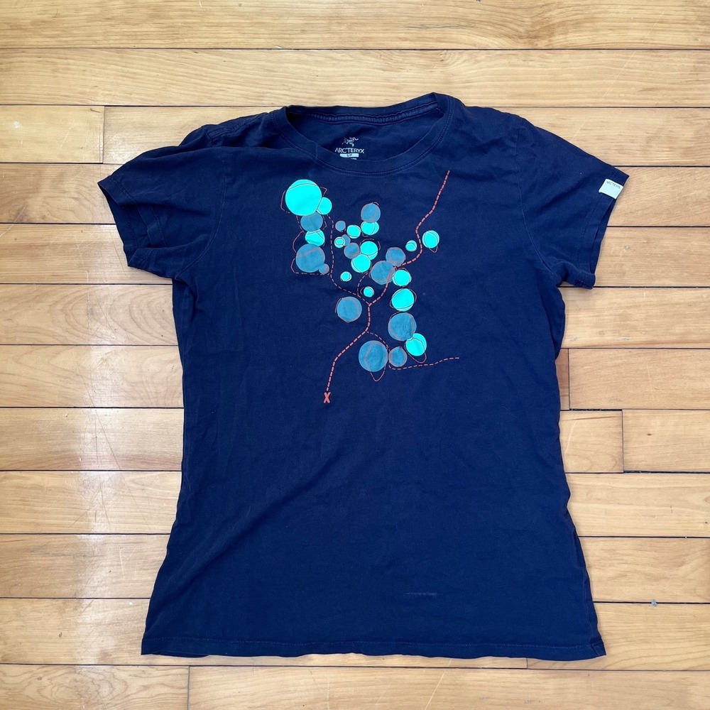 Arcteryx Womens Navy Blue Graphic Trail Map Short Sleeve T-Shirt Size Small S